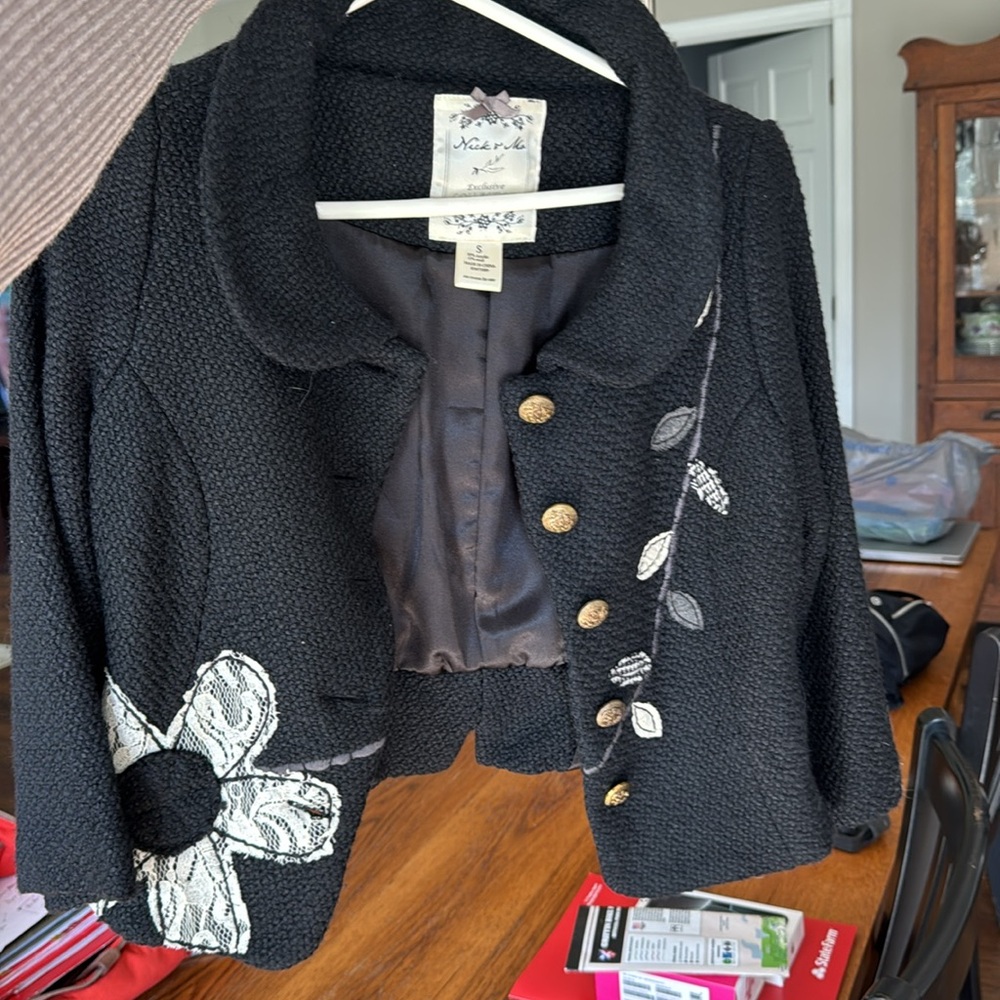 Anthropologie - Nick & Mo - Exclusive Collection - Black Flower Jacket - Small